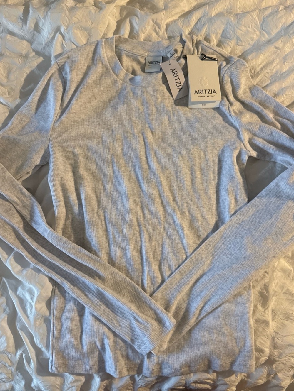 Aritzia Light Gray Ribbed Crew Neck Sweater